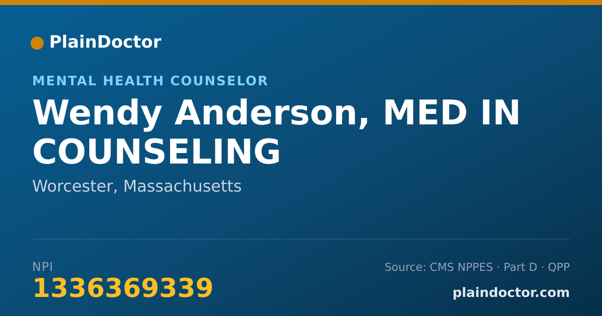 Shareable card for Wendy Anderson, MED IN COUNSELING - Mental Health Counselor, Worcester, MA