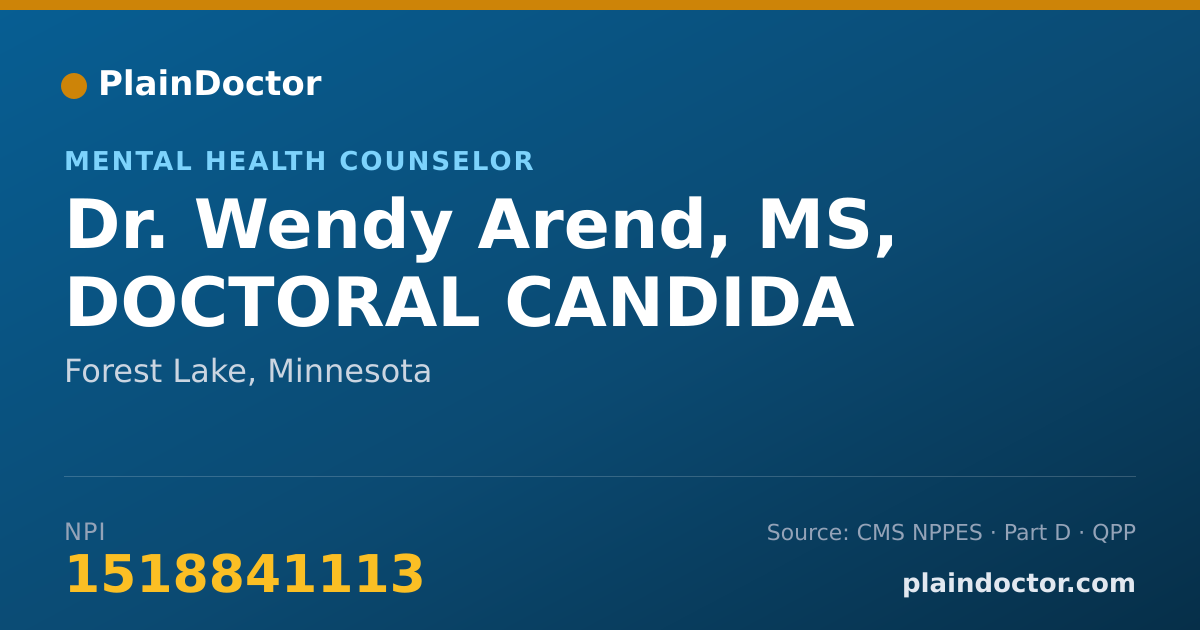 Shareable card for Wendy Arend, MS, DOCTORAL CANDIDA - Mental Health Counselor, Forest Lake, MN