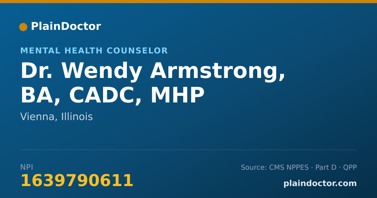 Shareable card for Wendy Armstrong, BA, CADC, MHP - Mental Health Counselor, Vienna, IL