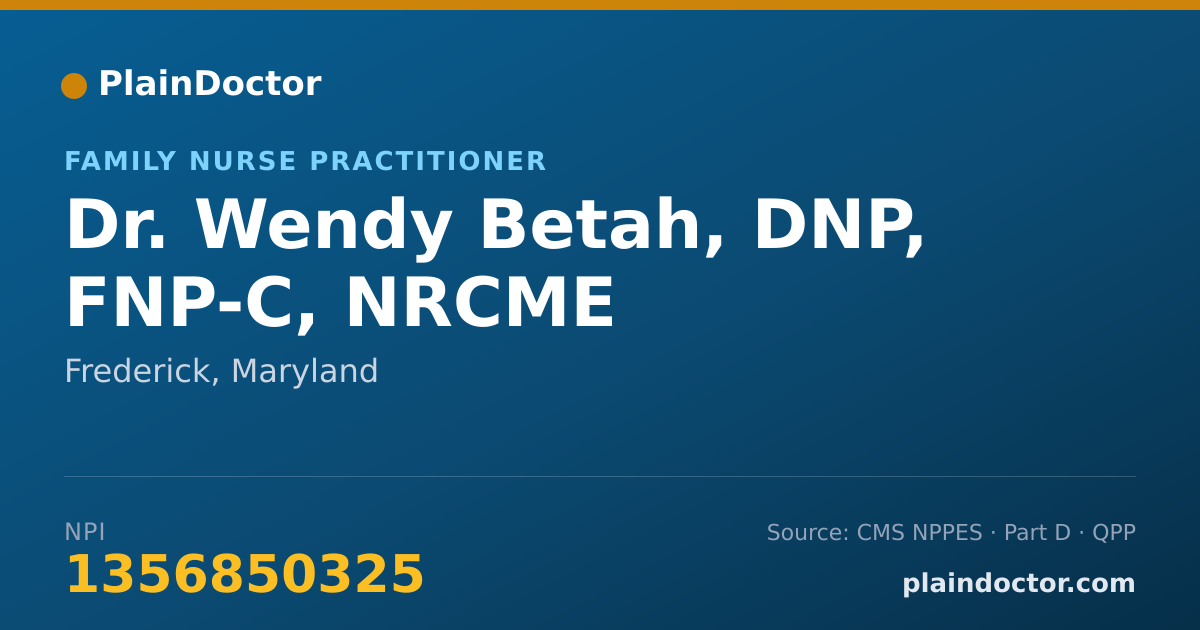 Shareable card for Wendy Betah, DNP, FNP-C, NRCME - Family Nurse Practitioner, Frederick, MD