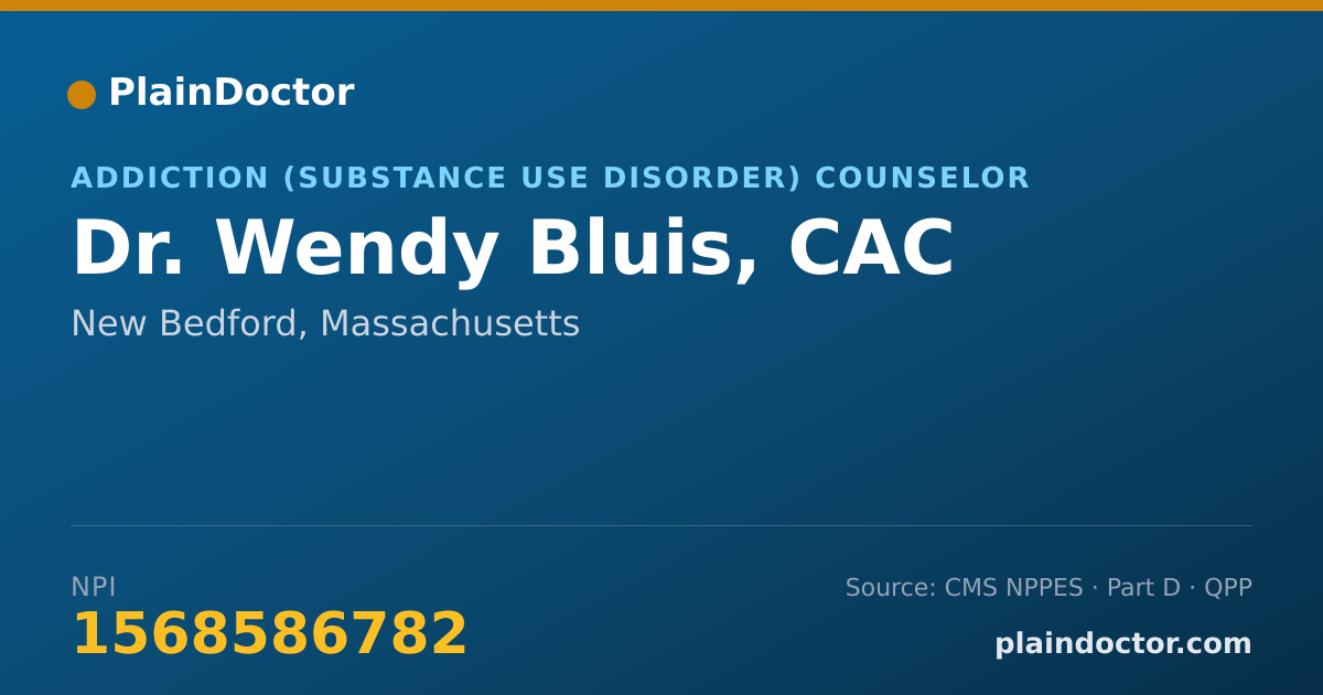 Shareable card for Wendy Bluis, CAC - Addiction (Substance Use Disorder) Counselor, New Bedford, MA