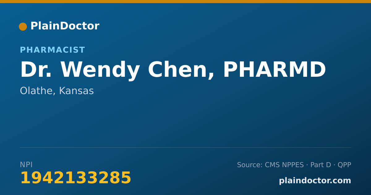 Shareable card for Wendy Chen, PHARMD - Pharmacist, Olathe, KS