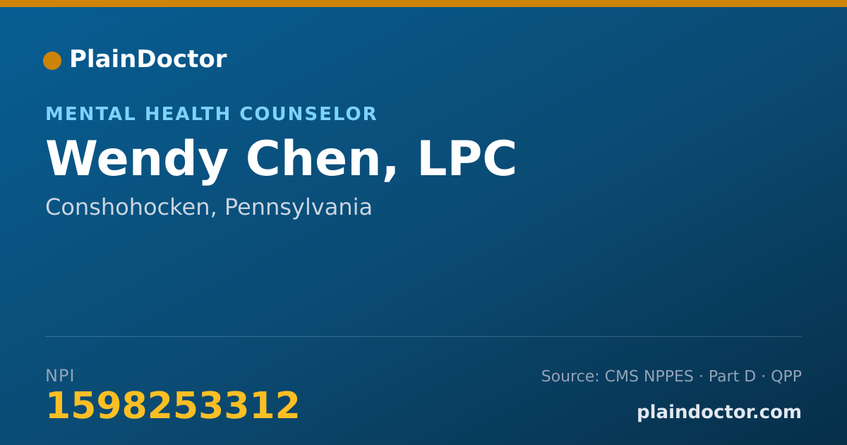 Shareable card for Wendy Chen, LPC - Mental Health Counselor, Conshohocken, PA