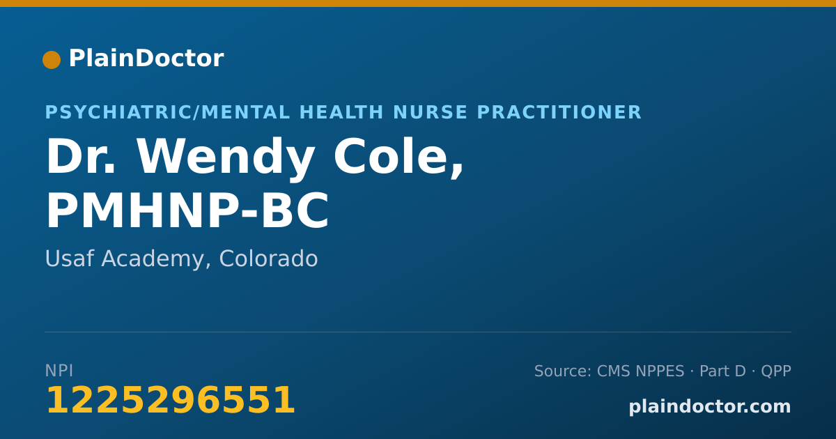 Shareable card for Wendy Cole, PMHNP-BC - Psychiatric/Mental Health Nurse Practitioner, Usaf Academy, CO