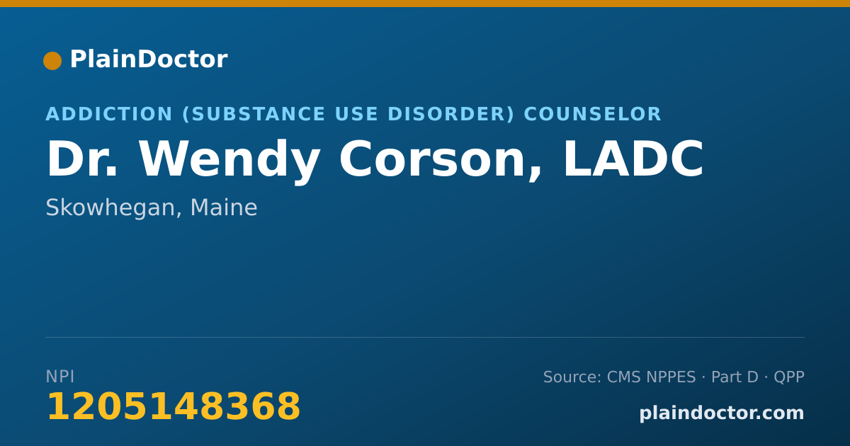 Shareable card for Wendy Corson, LADC - Addiction (Substance Use Disorder) Counselor, Skowhegan, ME