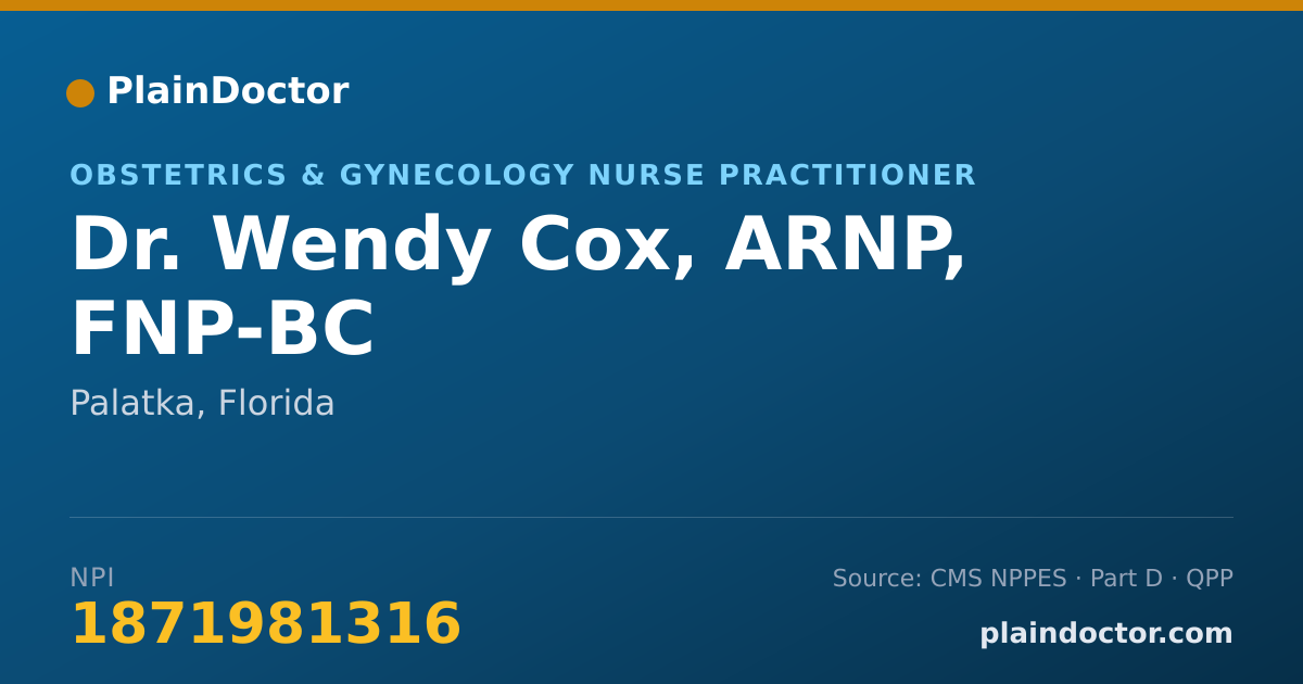 Shareable card for Wendy Cox, ARNP, FNP-BC - Obstetrics & Gynecology Nurse Practitioner, Palatka, FL
