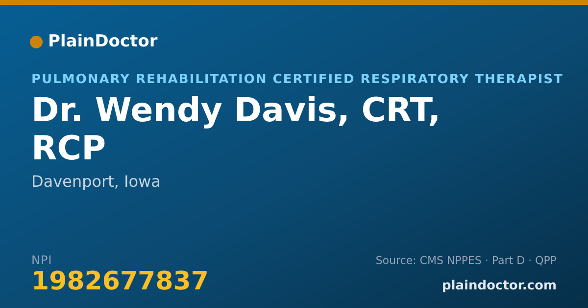 Shareable card for Wendy Davis, CRT, RCP - Pulmonary Rehabilitation Certified Respiratory Therapist, Davenport, IA