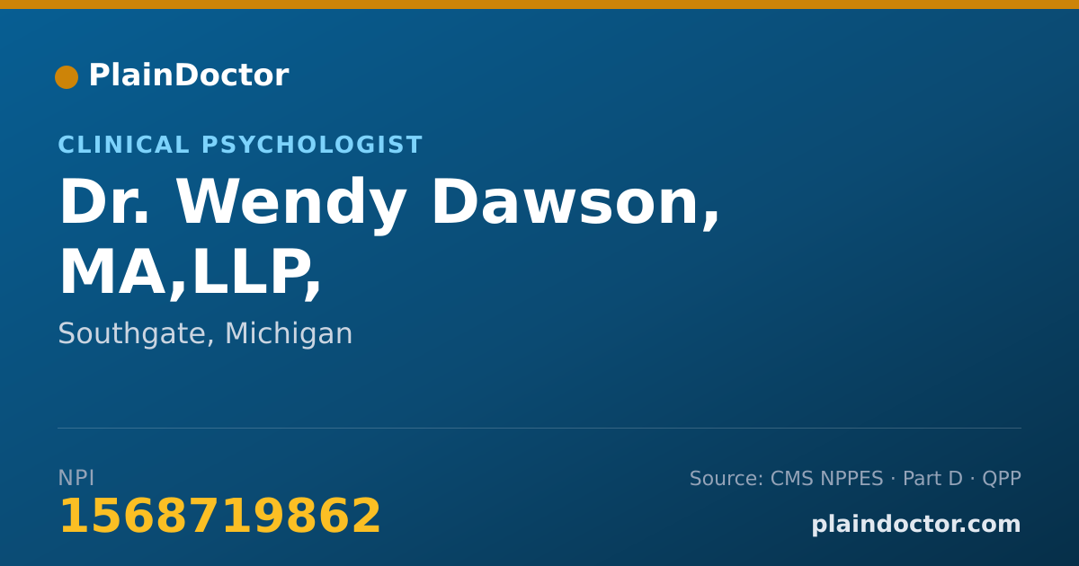 Shareable card for Wendy Dawson, MA,LLP, - Clinical Psychologist, Southgate, MI