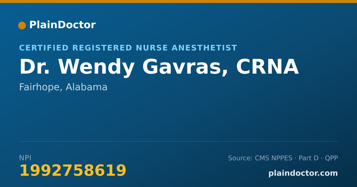 Shareable card for Wendy Gavras, CRNA - Certified Registered Nurse Anesthetist, Fairhope, AL
