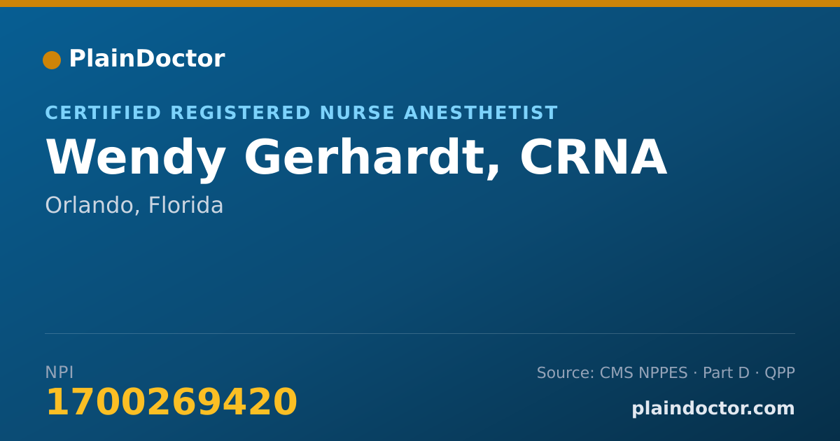 Shareable card for Wendy Gerhardt, CRNA - Certified Registered Nurse Anesthetist, Orlando, FL