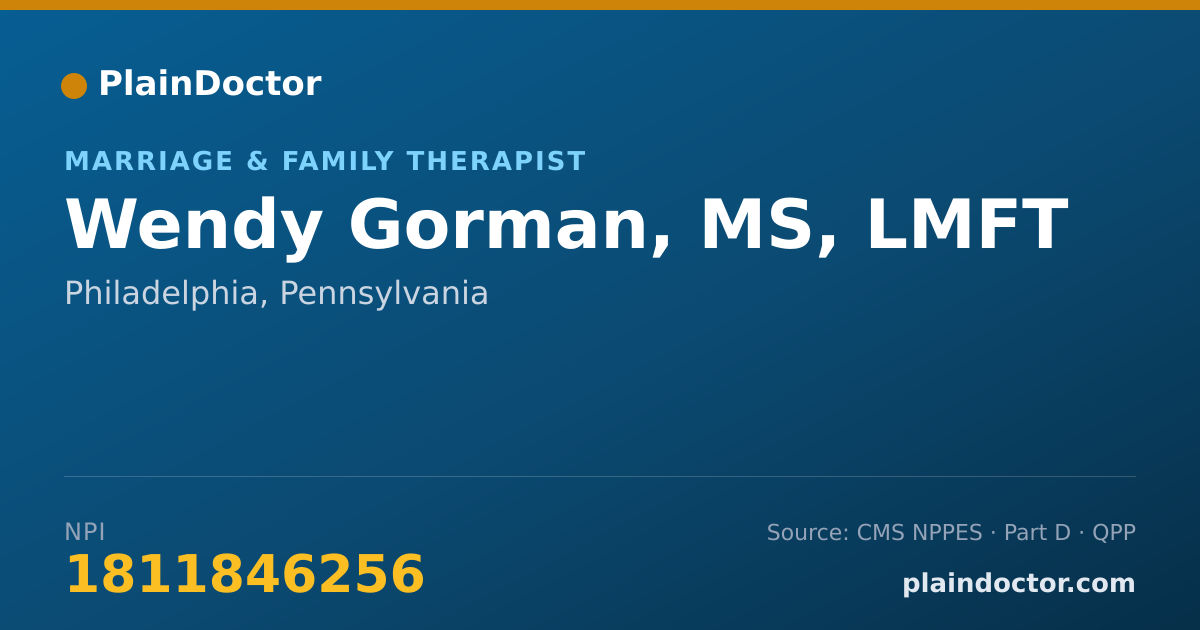Shareable card for Wendy Gorman, MS, LMFT - Marriage & Family Therapist, Philadelphia, PA