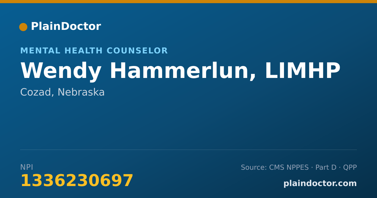 Shareable card for Wendy Hammerlun, LIMHP - Mental Health Counselor, Cozad, NE