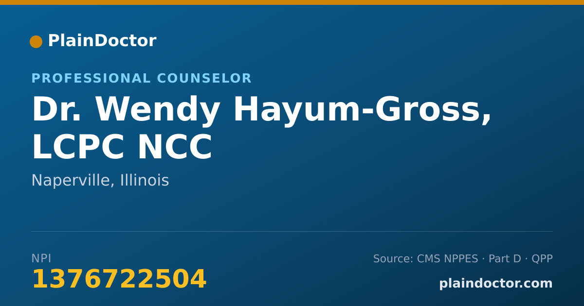 Shareable card for Wendy Hayum-Gross, LCPC NCC - Professional Counselor, Naperville, IL
