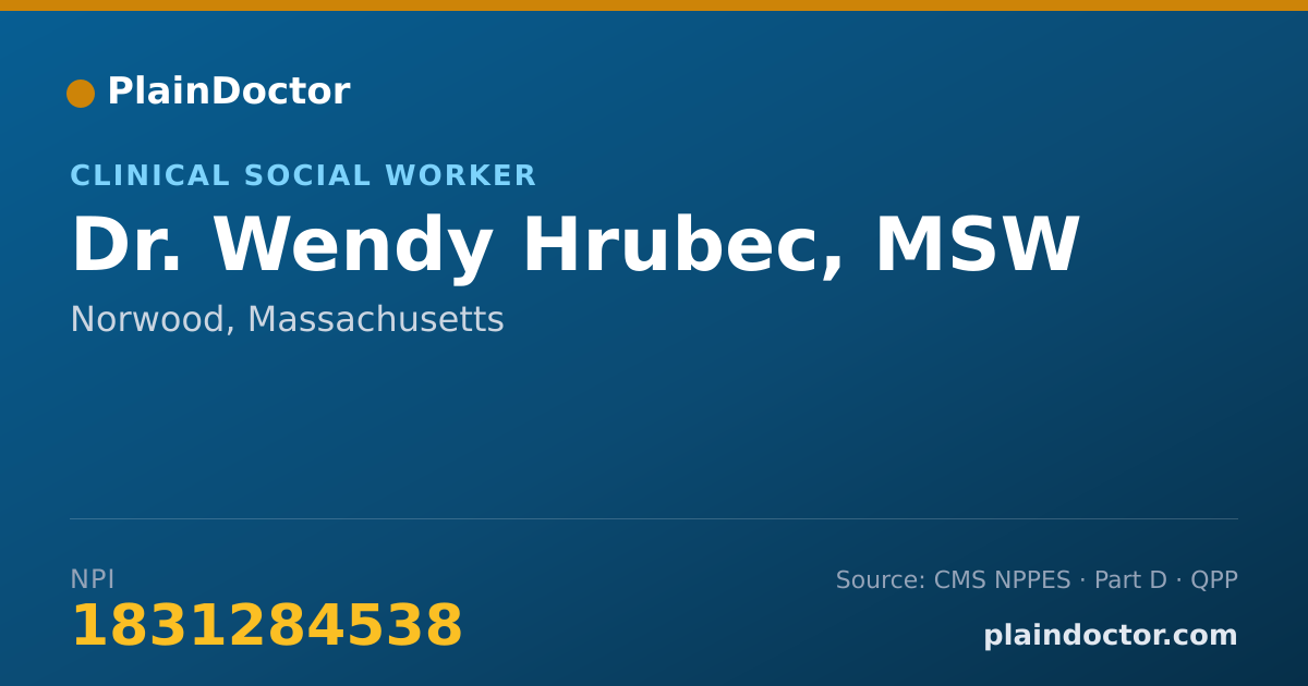 Shareable card for Wendy Hrubec, MSW - Clinical Social Worker, Norwood, MA