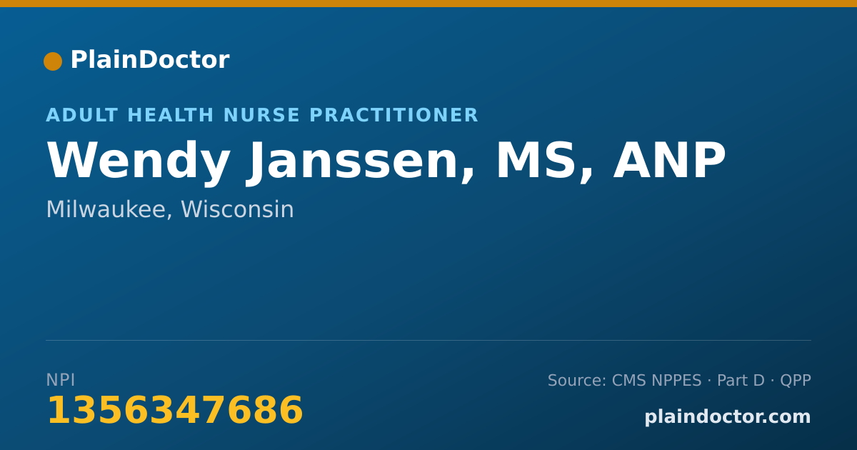 Shareable card for Wendy Janssen, MS, ANP - Adult Health Nurse Practitioner, Milwaukee, WI