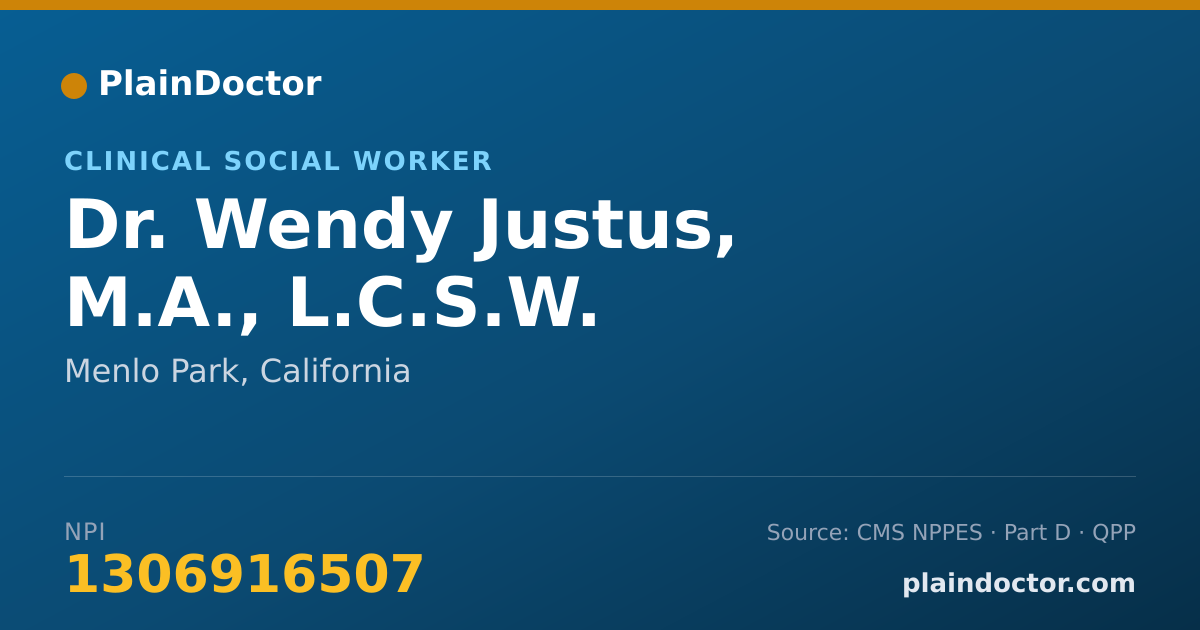 Shareable card for Wendy Justus, M.A., L.C.S.W. - Clinical Social Worker, Menlo Park, CA
