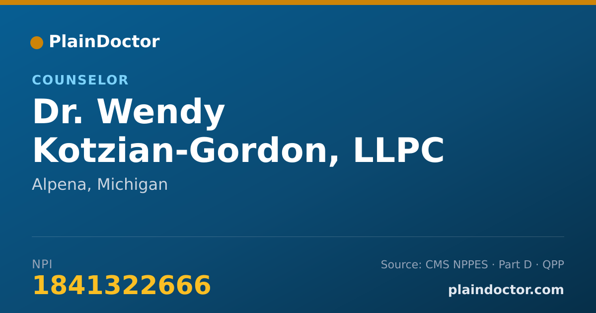 Shareable card for Wendy Kotzian-Gordon, LLPC - Counselor, Alpena, MI