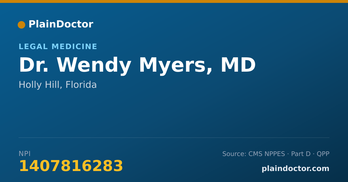 Shareable card for Wendy Myers, MD - Legal Medicine, Holly Hill, FL