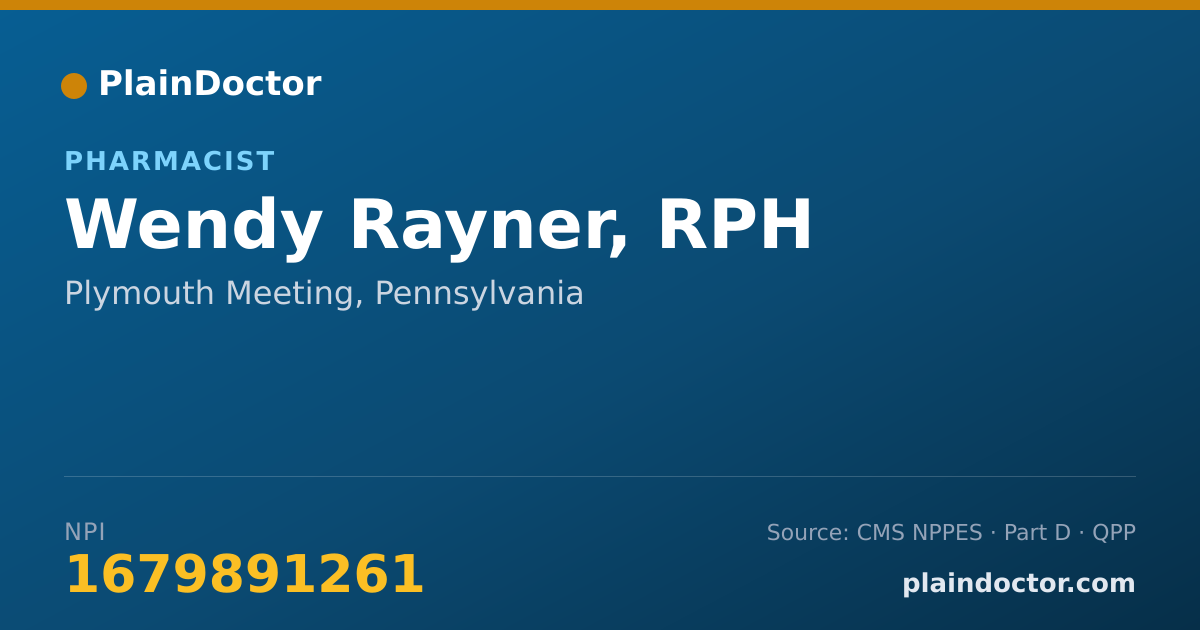 Shareable card for Wendy Rayner, RPH - Pharmacist, Plymouth Meeting, PA