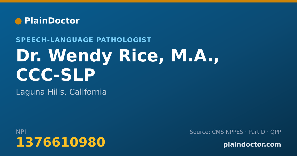 Shareable card for Wendy Rice, M.A., CCC-SLP - Speech-Language Pathologist, Laguna Hills, CA