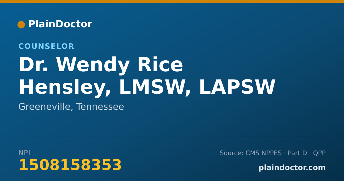 Shareable card for Wendy Rice Hensley, LMSW, LAPSW - Counselor, Greeneville, TN