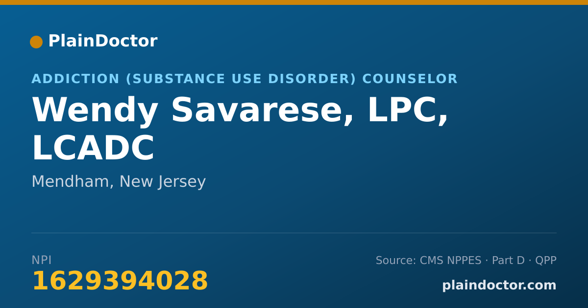 Shareable card for Wendy Savarese, LPC, LCADC - Addiction (Substance Use Disorder) Counselor, Mendham, NJ