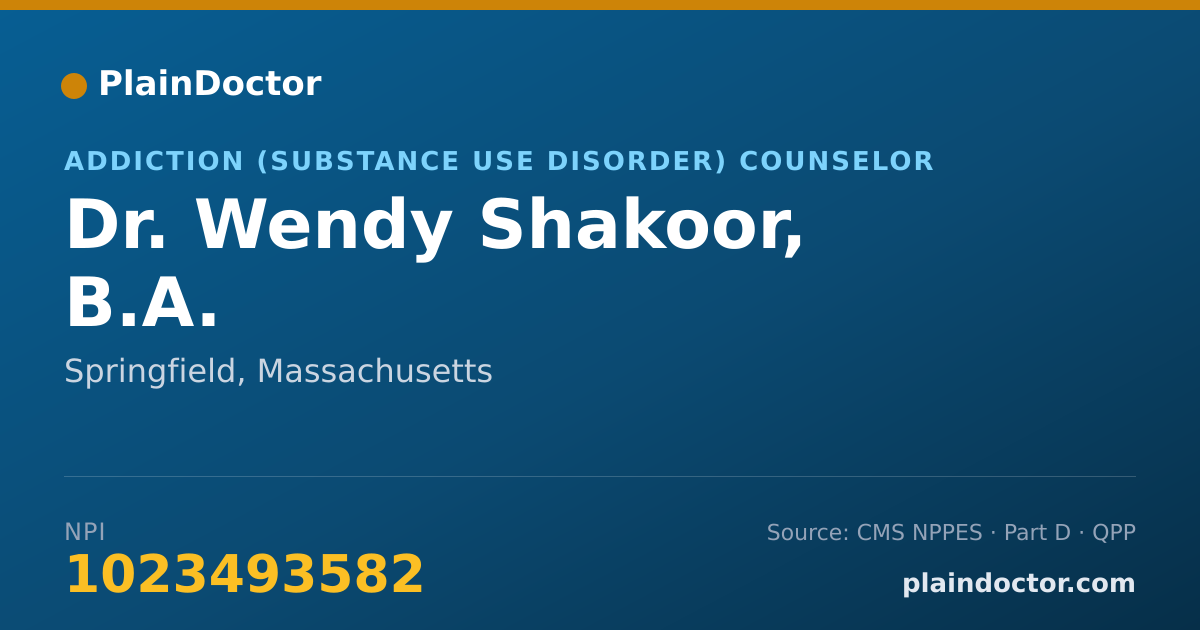 Shareable card for Wendy Shakoor, B.A. - Addiction (Substance Use Disorder) Counselor, Springfield, MA