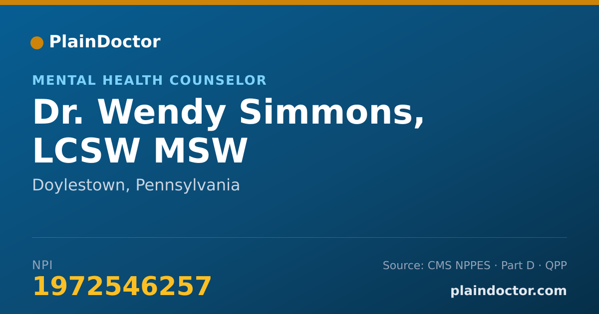 Shareable card for Wendy Simmons, LCSW  MSW - Mental Health Counselor, Doylestown, PA