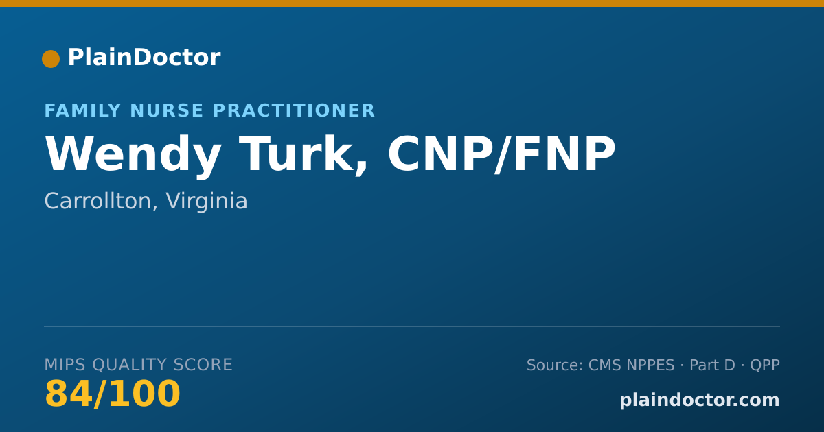 Shareable card for Wendy Turk, CNP/FNP - Family Nurse Practitioner, Carrollton, VA