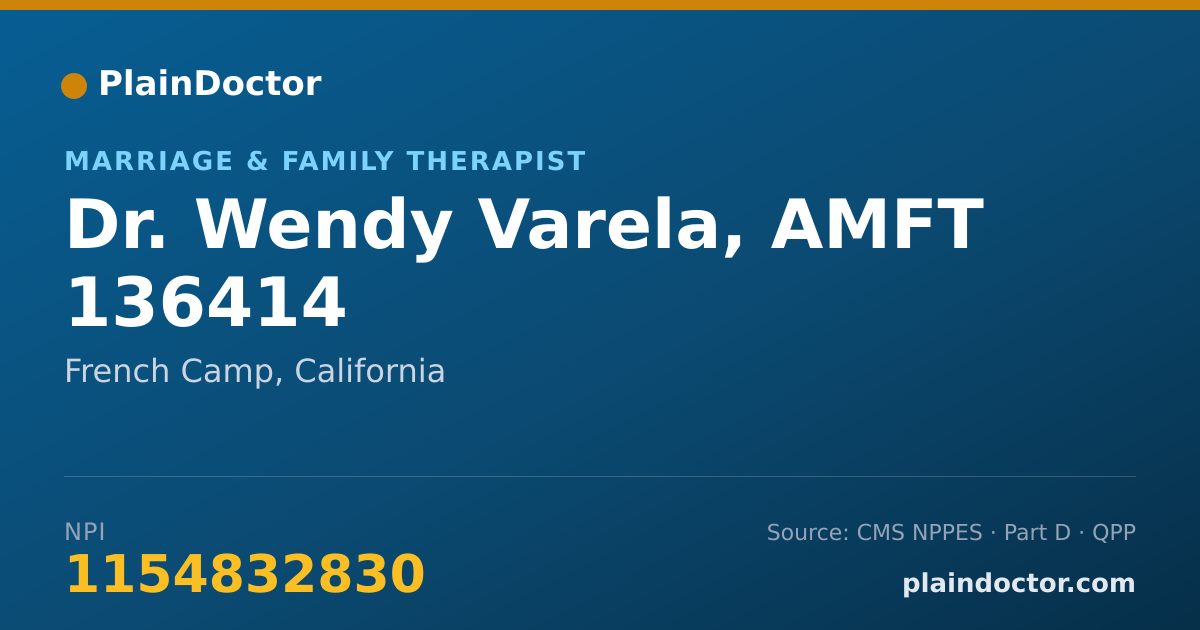 Shareable card for Wendy Varela, AMFT 136414 - Marriage & Family Therapist, French Camp, CA
