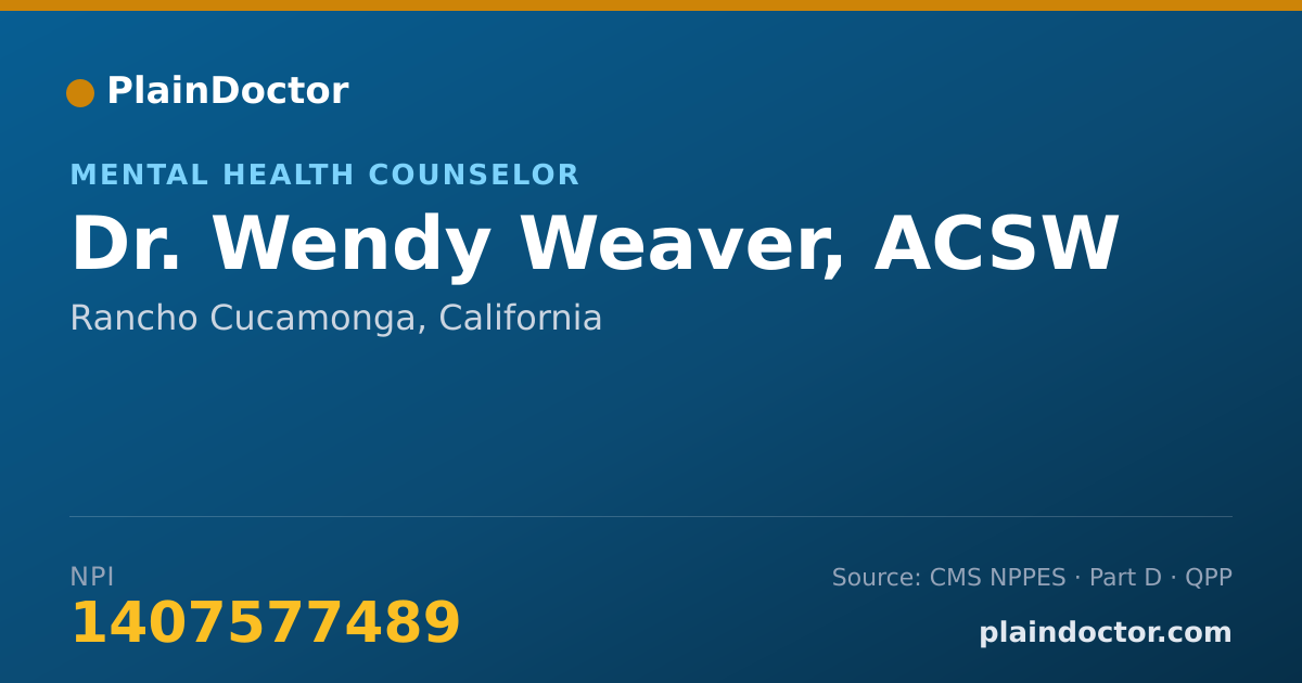 Shareable card for Wendy Weaver, ACSW - Mental Health Counselor, Rancho Cucamonga, CA