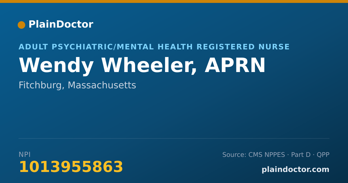 Shareable card for Wendy Wheeler, APRN - Adult Psychiatric/Mental Health Registered Nurse, Fitchburg, MA