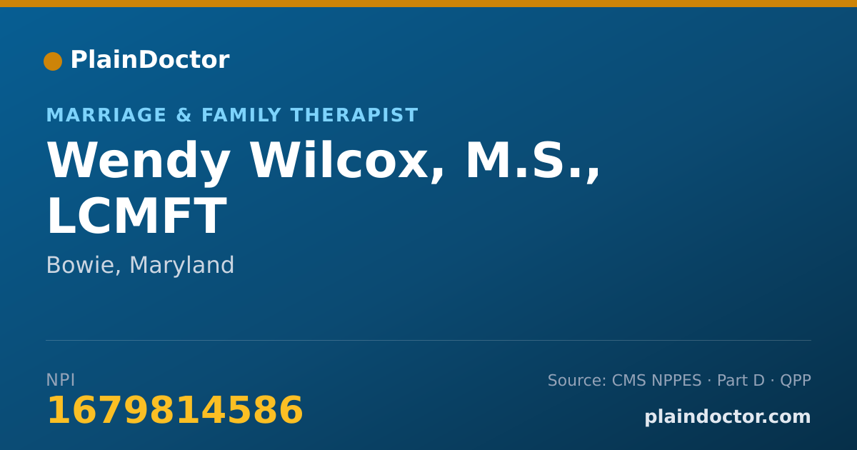 Shareable card for Wendy Wilcox, M.S., LCMFT - Marriage & Family Therapist, Bowie, MD