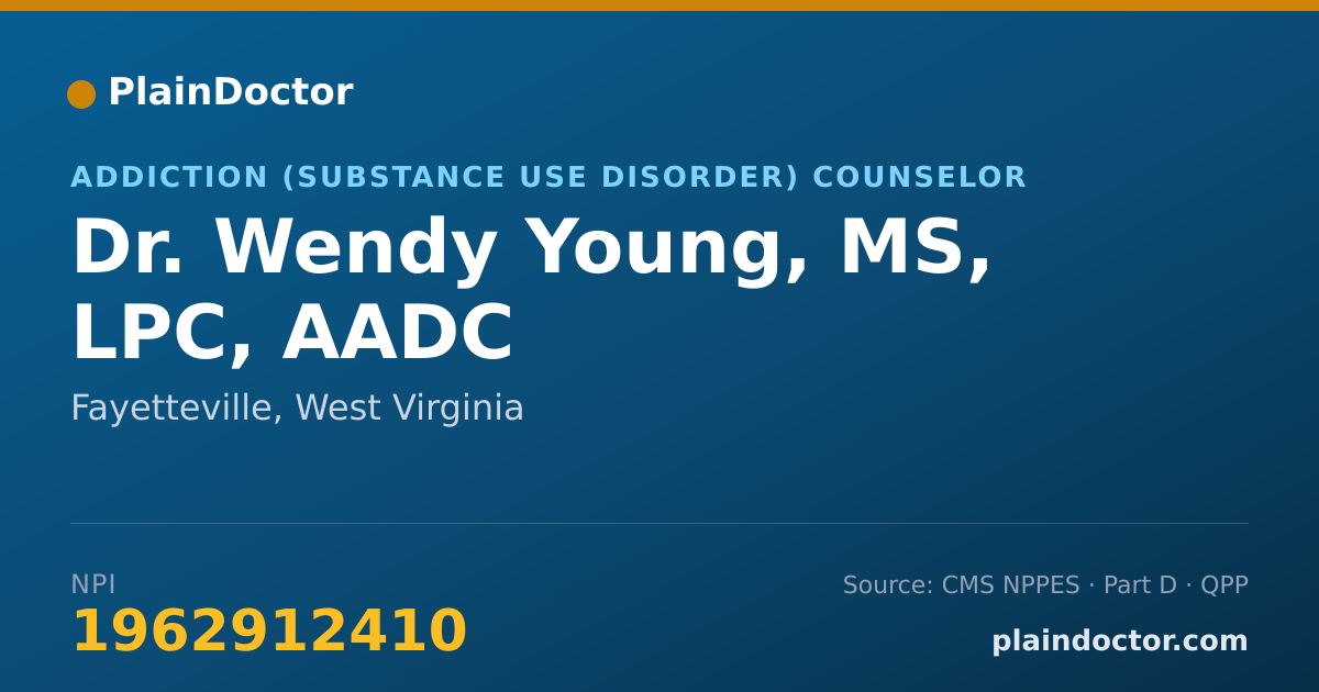 Shareable card for Wendy Young, MS, LPC, AADC - Addiction (Substance Use Disorder) Counselor, Fayetteville, WV