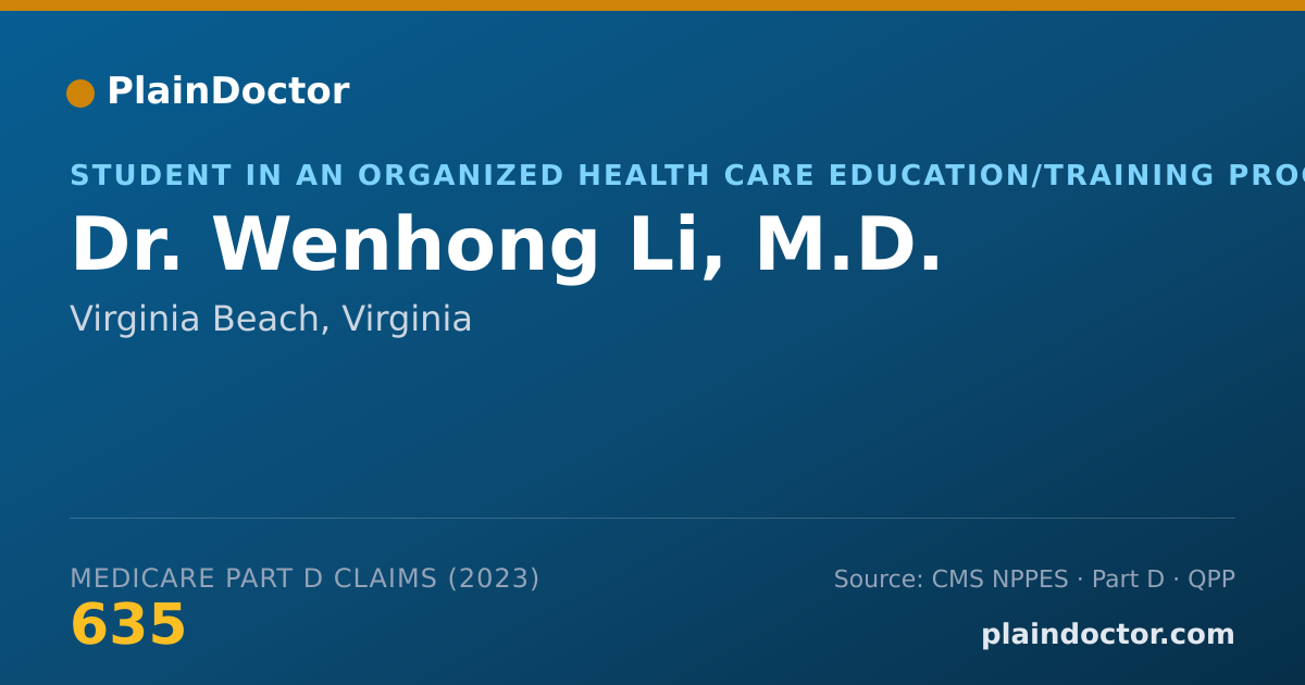 Shareable card for Wenhong Li, M.D. - Student in an Organized Health Care Education/Training Program, Virginia Beach, VA