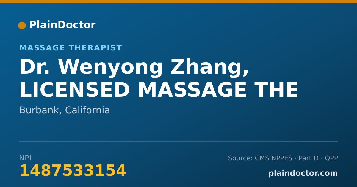 Shareable card for Wenyong Zhang, LICENSED MASSAGE THE - Massage Therapist, Burbank, CA