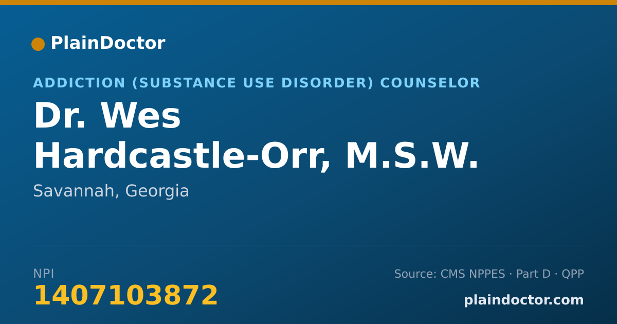 Shareable card for Wes Hardcastle-Orr, M.S.W. - Addiction (Substance Use Disorder) Counselor, Savannah, GA
