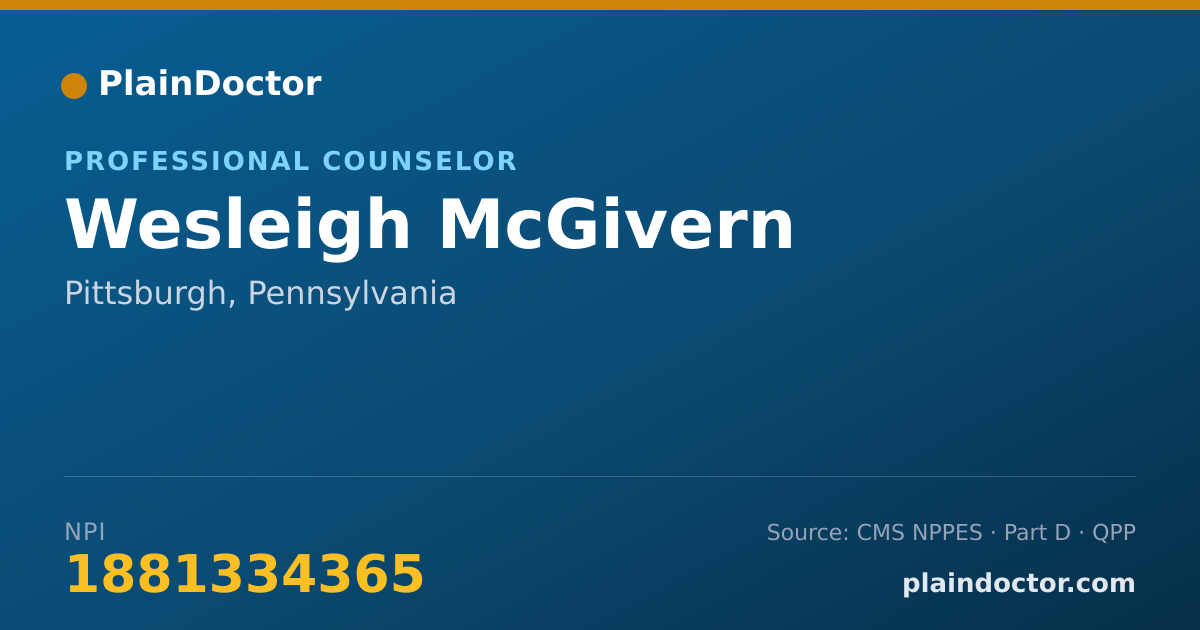 Shareable card for Wesleigh McGivern - Professional Counselor, Pittsburgh, PA