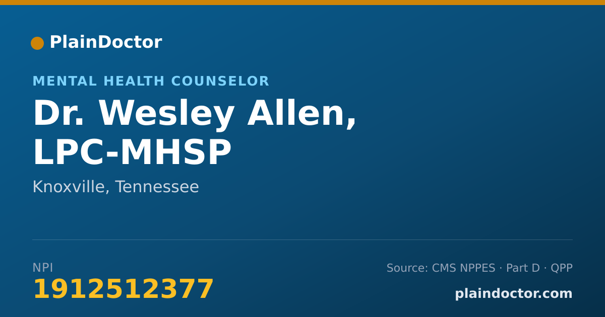 Shareable card for Wesley Allen, LPC-MHSP - Mental Health Counselor, Knoxville, TN