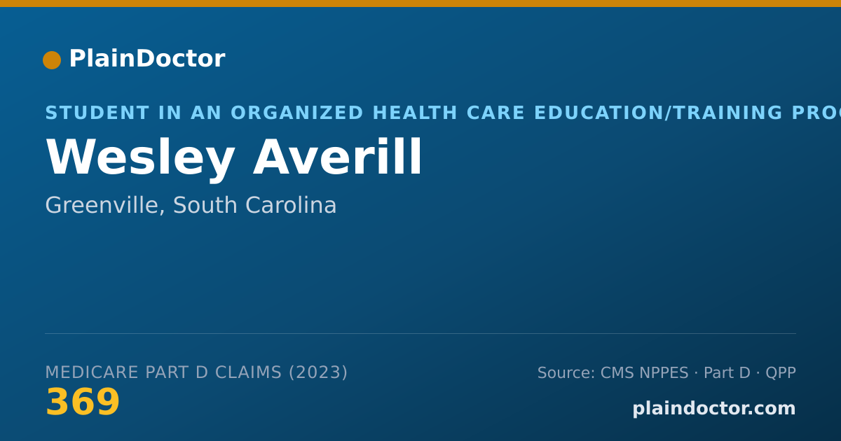 Shareable card for Wesley Averill - Student in an Organized Health Care Education/Training Program, Greenville, SC