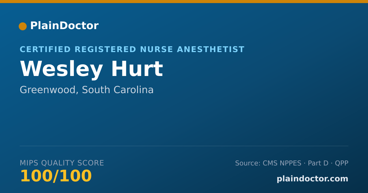 Shareable card for Wesley Hurt - Certified Registered Nurse Anesthetist, Greenwood, SC