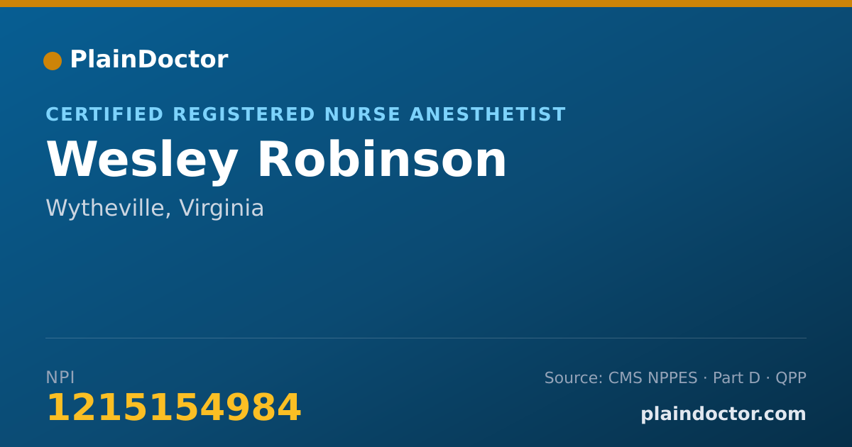 Shareable card for Wesley Robinson - Certified Registered Nurse Anesthetist, Wytheville, VA