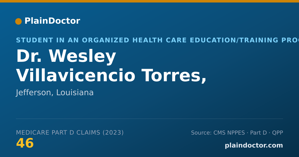 Shareable card for Wesley Villavicencio Torres, MD, MPH - Student in an Organized Health Care Education/Training Program, Jefferson, LA
