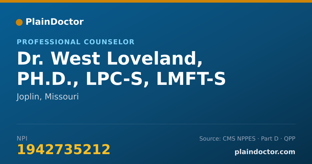 Shareable card for West Loveland, PH.D., LPC-S, LMFT-S - Professional Counselor, Joplin, MO