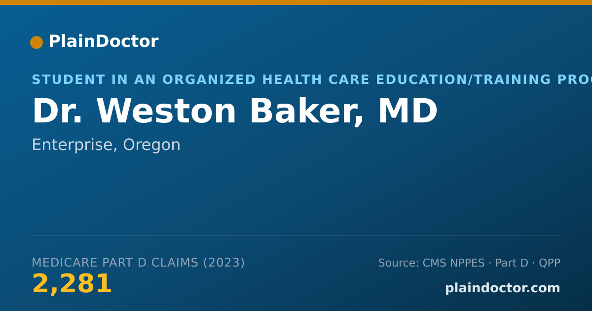 Shareable card for Weston Baker, MD - Student in an Organized Health Care Education/Training Program, Enterprise, OR