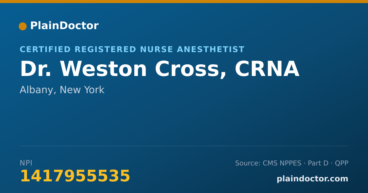 Shareable card for Weston Cross, CRNA - Certified Registered Nurse Anesthetist, Albany, NY
