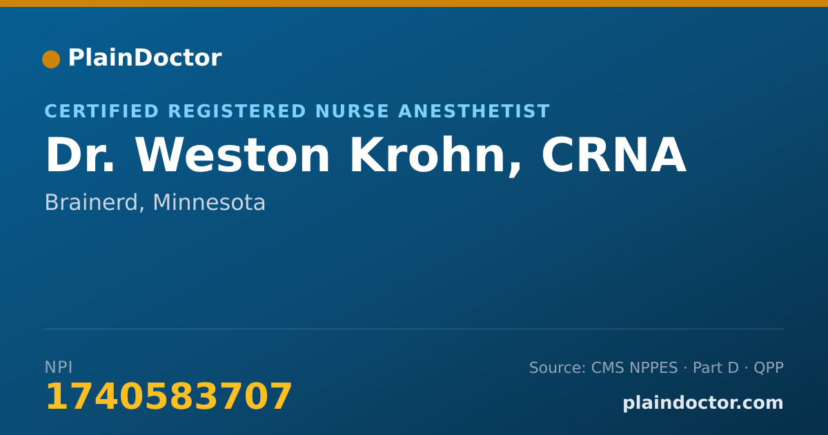 Shareable card for Weston Krohn, CRNA - Certified Registered Nurse Anesthetist, Brainerd, MN