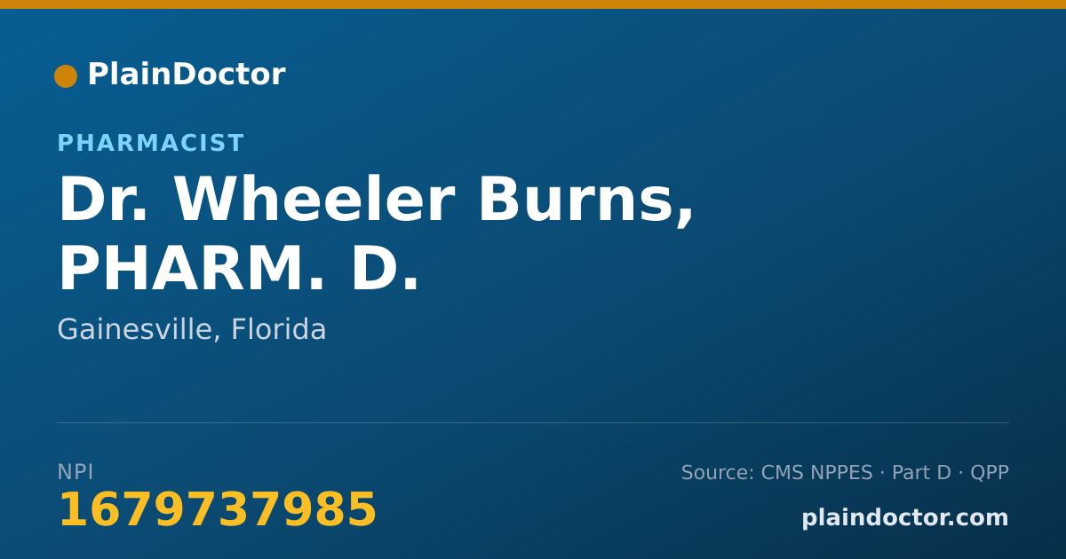 Shareable card for Wheeler Burns, PHARM. D. - Pharmacist, Gainesville, FL
