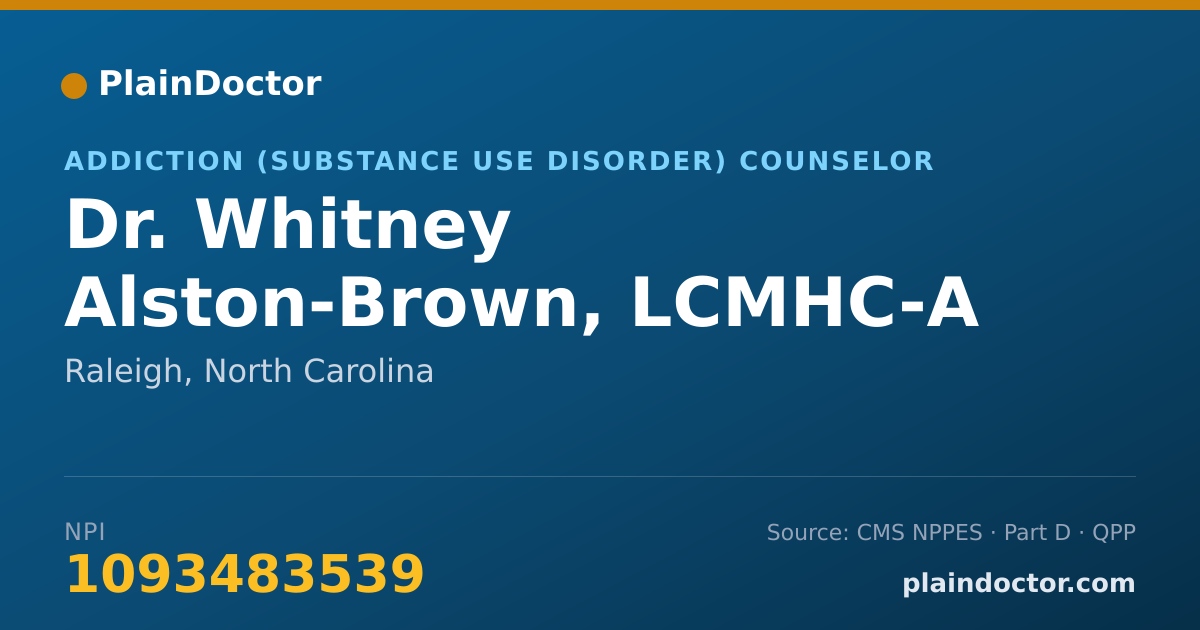 Shareable card for Whitney Alston-Brown, LCMHC-A LCAS-A - Addiction (Substance Use Disorder) Counselor, Raleigh, NC