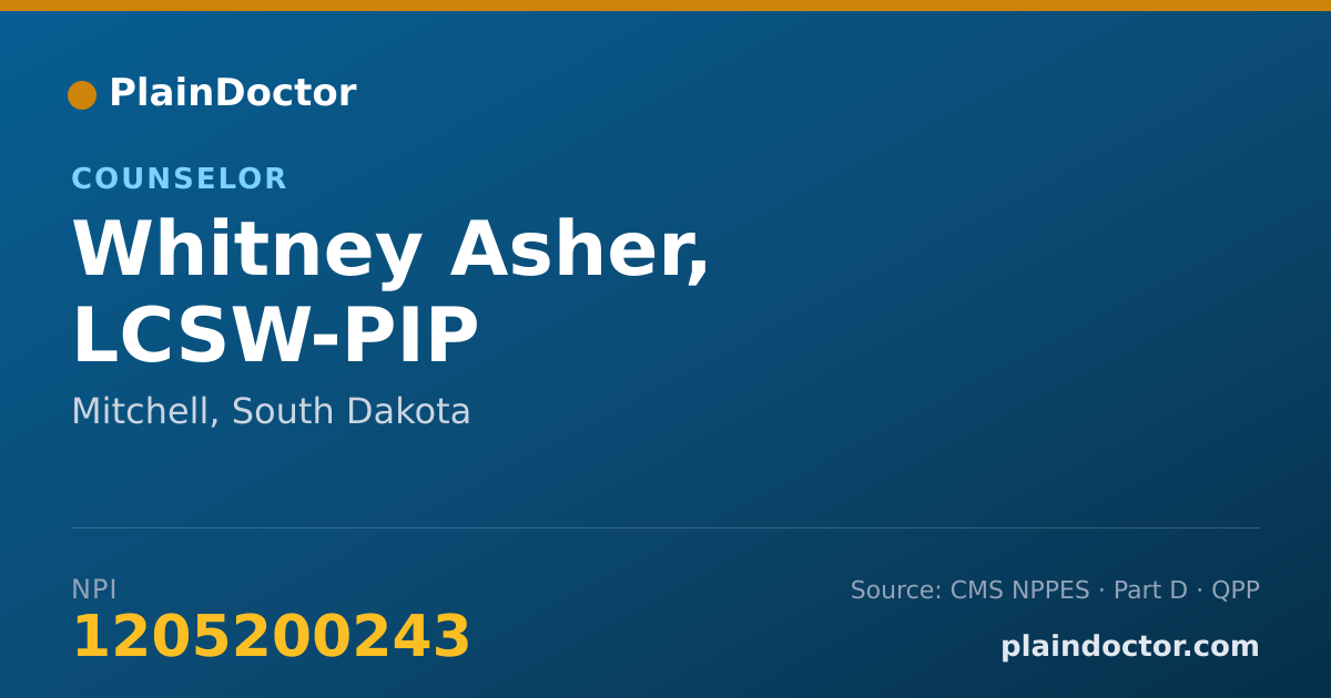 Shareable card for Whitney Asher, LCSW-PIP - Counselor, Mitchell, SD